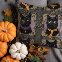 Victorian Black Cat Pillow