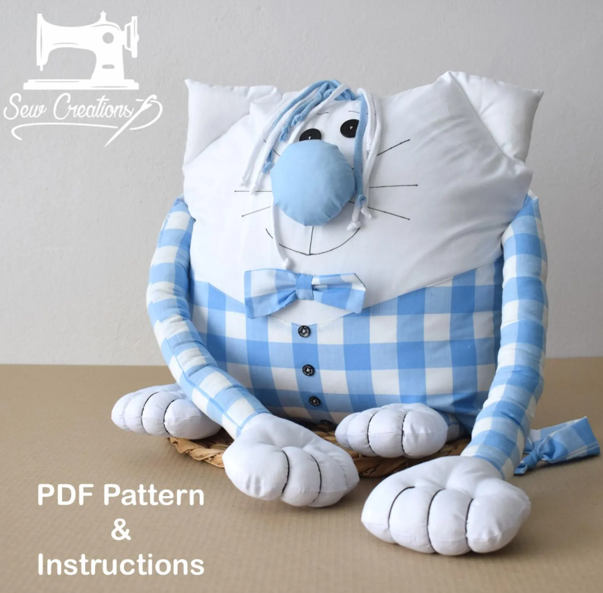 Stuffed Cat Cushion Cover Sewing Pattern