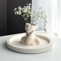 Ribbed Decorative Tray Stone Shelf Decor