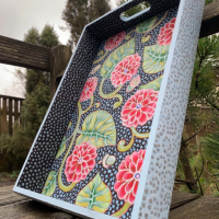 Rustic Wooden Tray Hand Painted with Acrylics