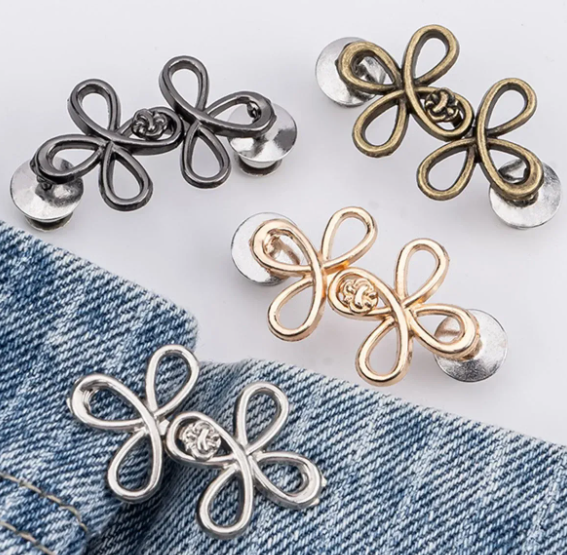 Clover Waist Button Fastener Adjustable Metal Jeans Buttons - Tighteners for Loose Denim, Instant No-Sew for Denim Trousers - Image 3