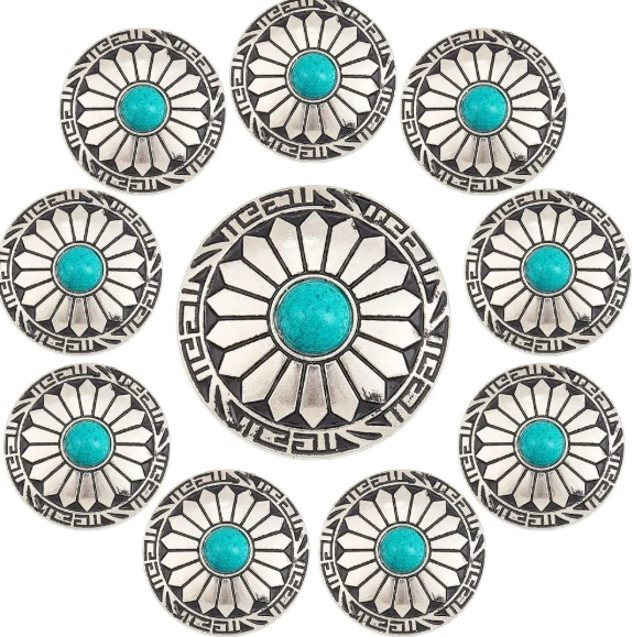 Conchos Screw Back Round Metal Decorative Conchos Flat Round with Sunflowers Pattern for DIY Luggage and Hardware Accessaries